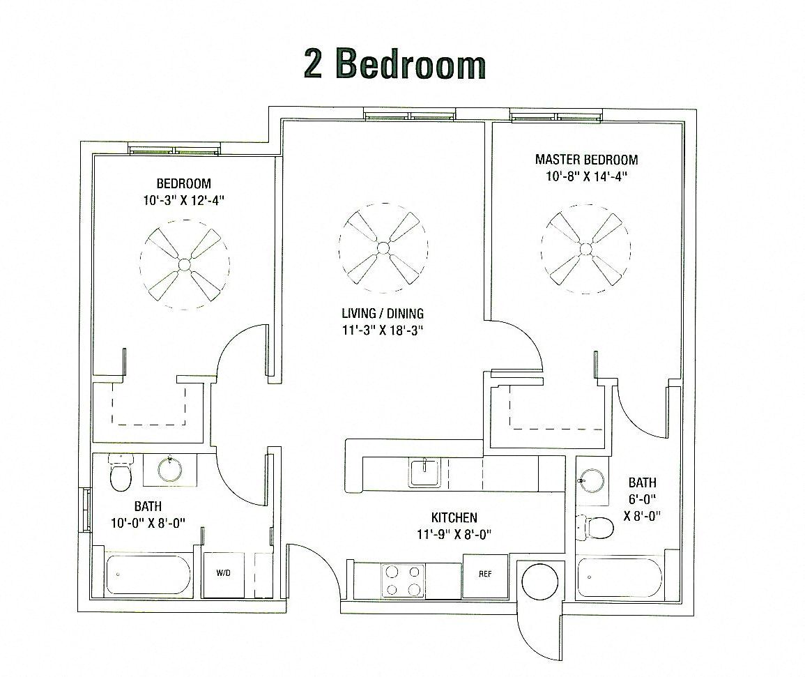 Floor plan for 2 beds, 2 baths, 812 sqft